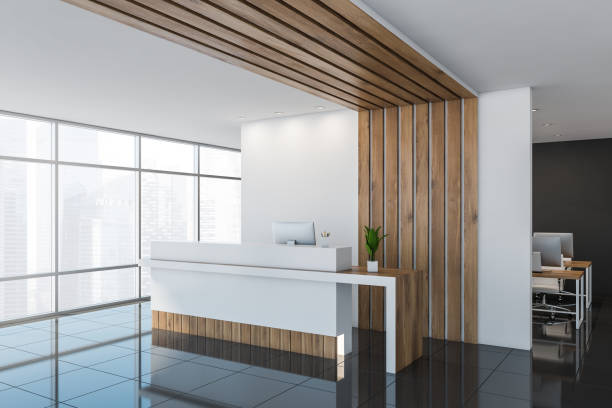 istock White reception desk in corporate office 1199021348