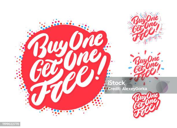 Buy One Get One Free Vector Lettering Stock Illustration - Download Image Now - BOGO Discount, Single Object, Buying