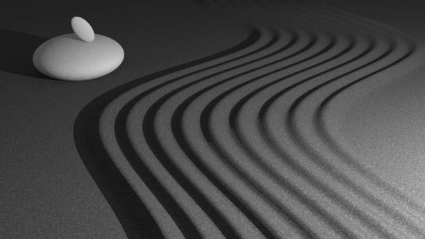 istock 3d rendering of stone on raked sand zen concept 1199024194