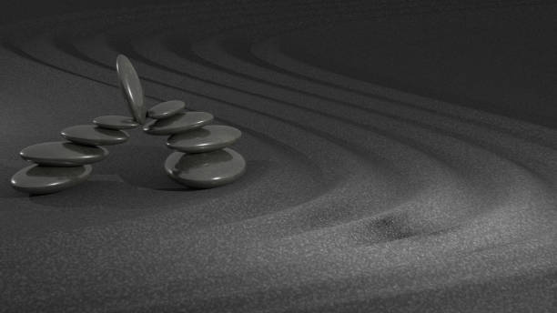 istock 3d rendering of stone on raked sand zen concept 1199024365