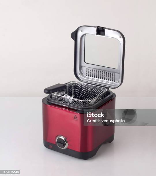 Empty Red Deep Fryer Machine Stock Photo - Download Image Now