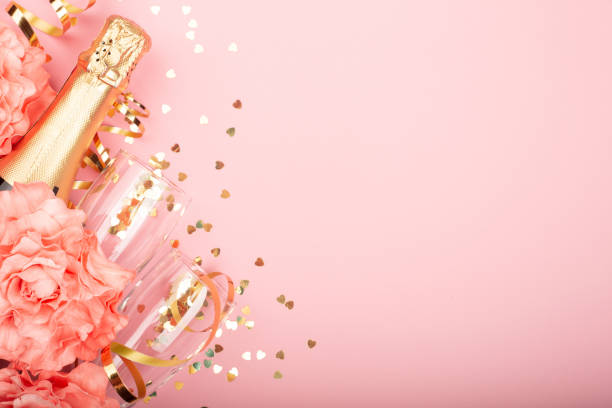 день святого валентина шампанское - pink champagne стоковые фото и изображения