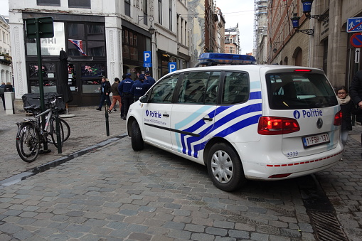 Brussels, Belgium - December 24, 2019: Belgian police cars. The Politie, Federal Police, is the Law enforcement in Belgium
