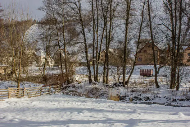 Romanian rural landscape.Nature landscape in winter, winter background with Carpathian mountain. Transylvania