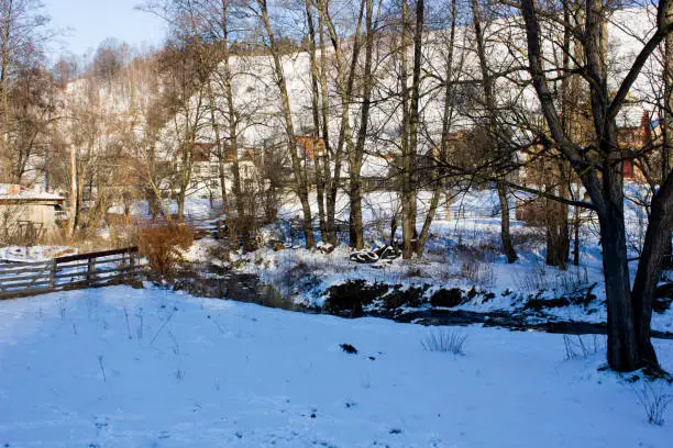 Romanian rural landscape.Nature landscape in winter, winter background with Carpathian mountain. Transylvania