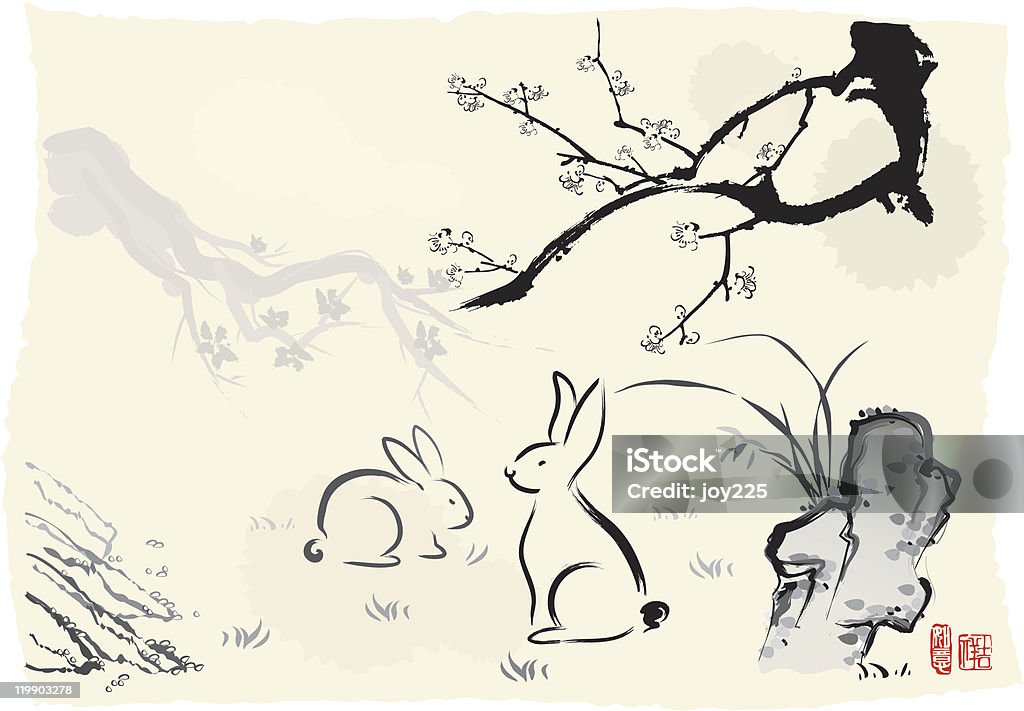 Chinese's Year of the Rabbit Ink Painting 2011, Chinese's Rabbit Year of the Ink Painting Rabbit - Game Meat stock vector