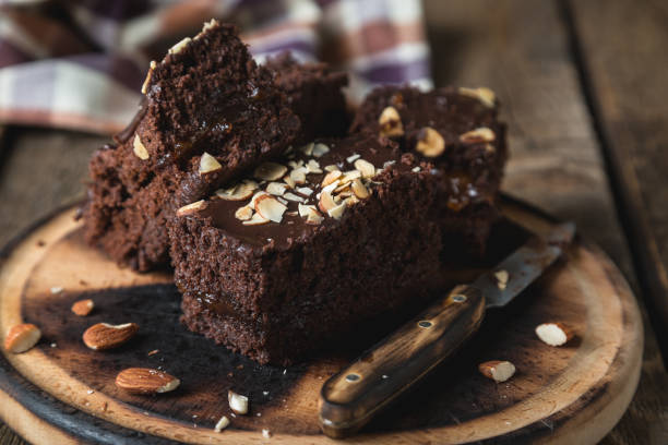 istock Homemade chocolate cake with almonds on the table 1199033440