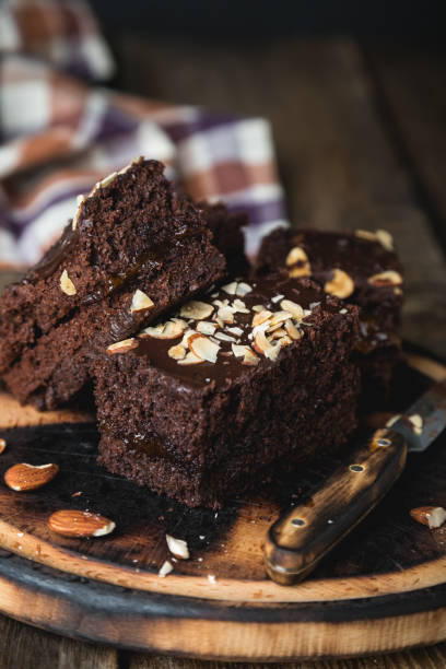 istock Homemade chocolate cake with almonds on the table 1199034149