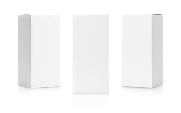 istock Set of White box tall shape product packaging in side view and front view isolated on white background with clipping path 1199034206