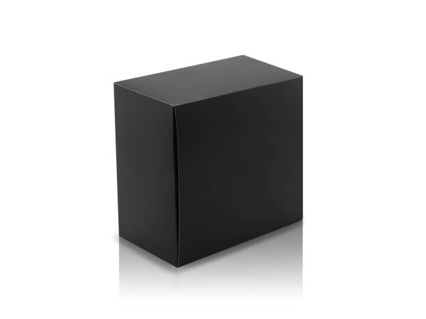 istock Black box product packaging in side view isolated on white background with clipping path 1199034252