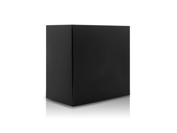 Black box product packaging in side view isolated on white background with clipping path