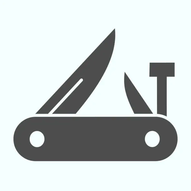 Vector illustration of Army knife solid icon. Multifunctional pocket knife vector illustration isolated on white. Swiss knife glyph style design, designed for web and app. Eps 10.