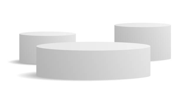 ilustrações, clipart, desenhos animados e ícones de maquete de vetor de cilindro de elipse branca com sombra. 3d minimalista concurso pedestal isolado em um fundo. plataforma do pódio para o item ou vencedor do prêmio. ilustração geométrica realista - cylinder box packaging three dimensional shape