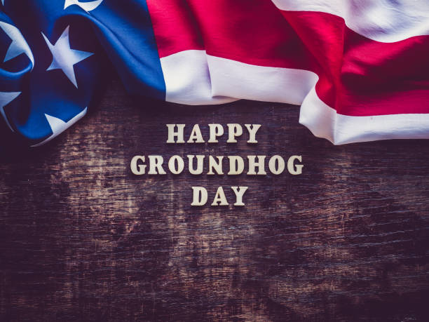 istock Groundhog Day Background. Close-up, top view, isolated 1199037133