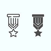 istock Star medal line and glyph icon. Award badge vector illustration isolated on white. Reward with ribbon outline style design, designed for web and app. Eps 10. 1199037159