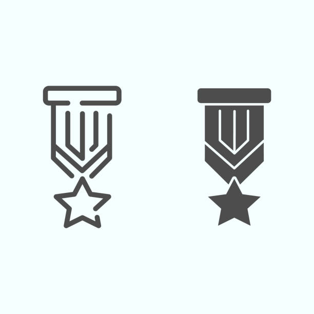 Star medal line and glyph icon. Award badge vector illustration isolated on white. Reward with ribbon outline style design, designed for web and app. Eps 10. Star medal line and glyph icon. Award badge vector illustration isolated on white. Reward with ribbon outline style design, designed for web and app. Eps 10 courage illustrations stock illustrations