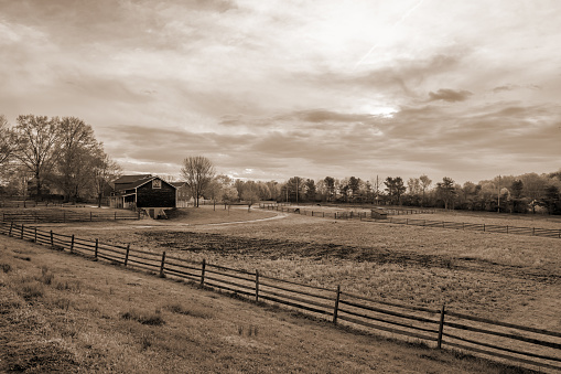 A sepia toned image of the historic Longstreet Farm in Holmdel New Jersey