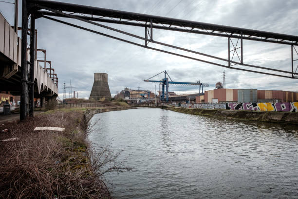 Charleroi, Belgium - 2 April 2018: Old industrial sites along the Route de Mons.