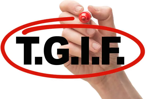 Photo of Hand drawing a red circle around the text #TGIF.