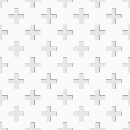 Abstract seamless pattern of crosses or plus signs with shadows. Crosses ornament. Modern stylish texture. Design for textile print; poster; web design. Vector background.