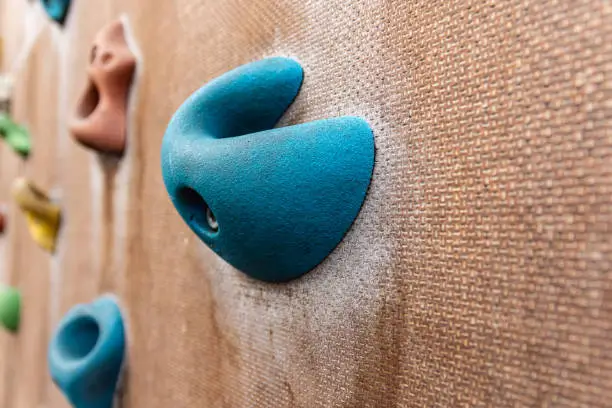 a climbing wall in close-up view