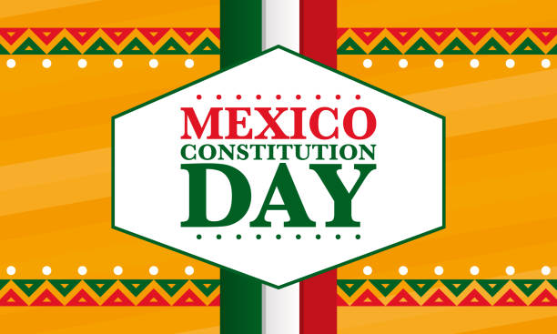 ilustraciones, imágenes clip art, dibujos animados e iconos de stock de día de la constitución en méxico. fiesta feliz nacional, celebrada anualmente el 4 de febrero. patrones y colores mexicanos. elementos patrióticos. diseño del festival. cartel, tarjeta, estandarte y fondo. ilustración vectorial - bandera mexicana