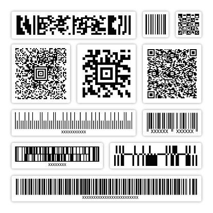 Abstract Bar Code, QR Code, Packaging Code Stickers Set Vector - illustration