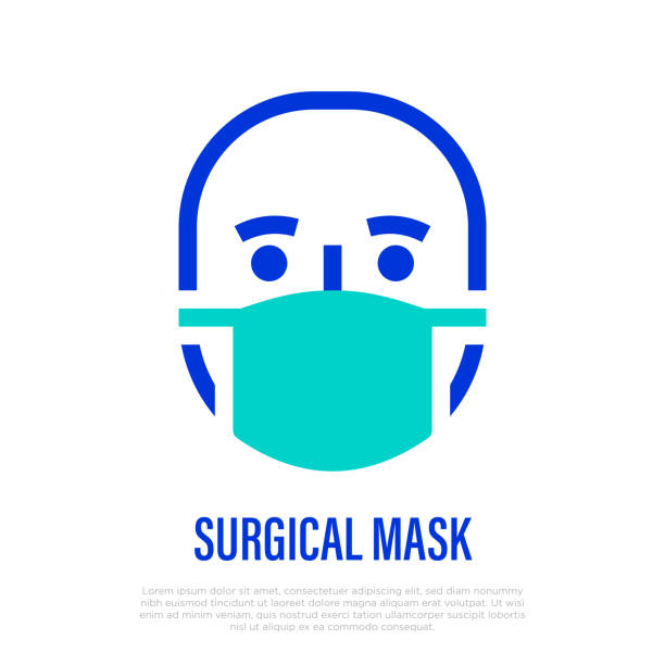 Surgical mask thin line icon. Protective medical equipment. Vector illustration. vector art illustration