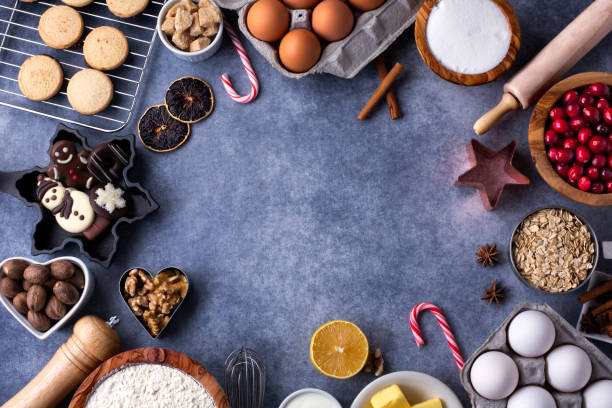 istock Baking ingredients for christmass on dark background 1199049971