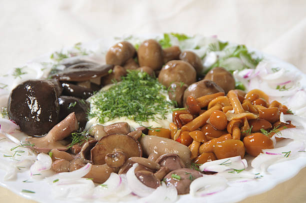 pickled mushrooms stock photo