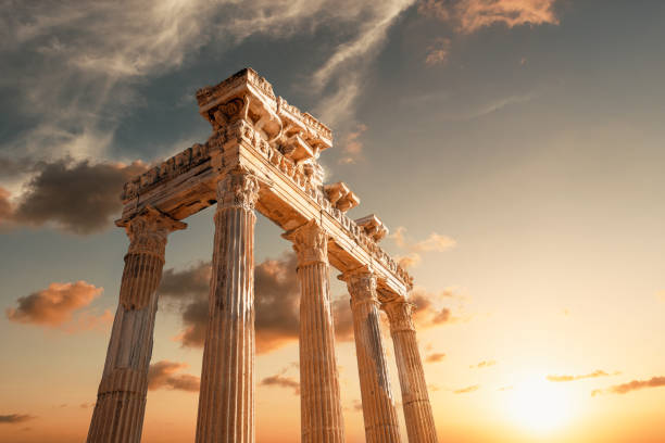Amazingly Temple of Apollon ancient ruins. Apollon temple in Side antique city, Antalya, Turkey. Amazingly Temple of Apollon ancient ruins. Apollon temple in Side antique city, Antalya, Turkey temple of apollo antalya province stock pictures, royalty-free photos & images