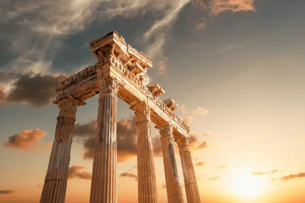 Photo of Amazingly Temple of Apollon ancient ruins. Apollon temple in Side antique city, Antalya, Turkey.