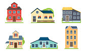 istock Set of houses and buildings facades vector illustration 1199056859