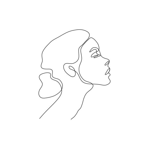 ilustraciones, imágenes clip art, dibujos animados e iconos de stock de silueta de diseño de cabeza de mujer de una línea. ilustración vectorial de estilo minimalismo dibujada a mano - fémina ilustraciones