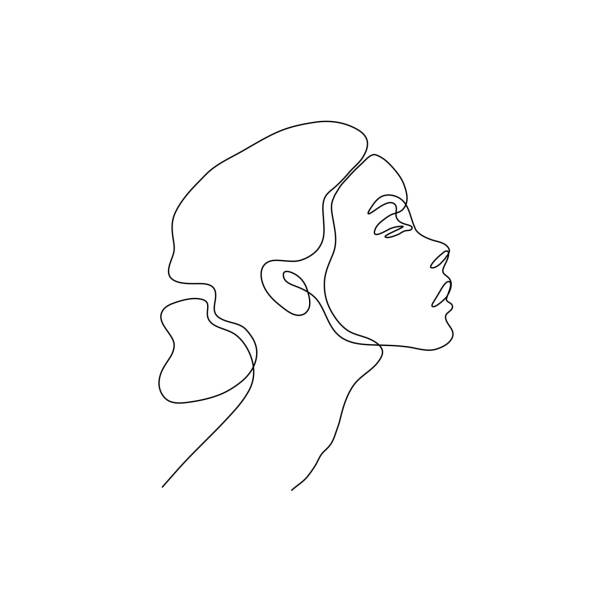 ilustrações, clipart, desenhos animados e ícones de silhueta principal da cabeça da mulher de uma linha. ilustração do vetor do estilo do minimalismo desenhado à mão - contour drawing illustrations