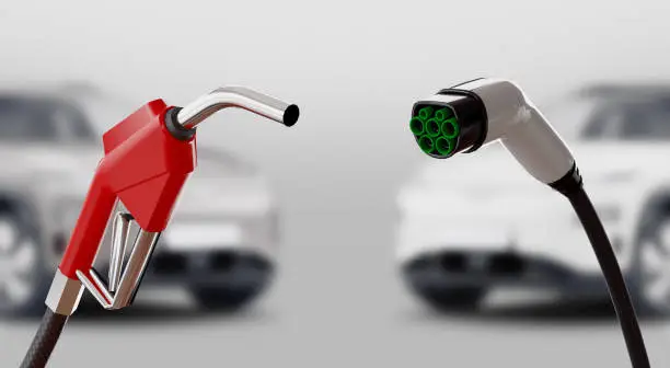 Photo of Diesel versus electric. Gas or electric station. 3d rendering