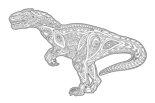 Ilustración de Arte De Dibujos Animados Para Colorear Página De Libro Con  Raptor y más Vectores Libres de Derechos de Dinosaurio - iStock
