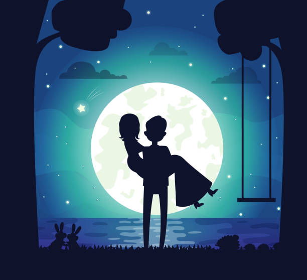 istock Silhouette of Couple in Love Vector Illustration 1199063114