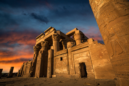 Egypt, Kom Ombo, Middle East, Architectural Column, Color Image