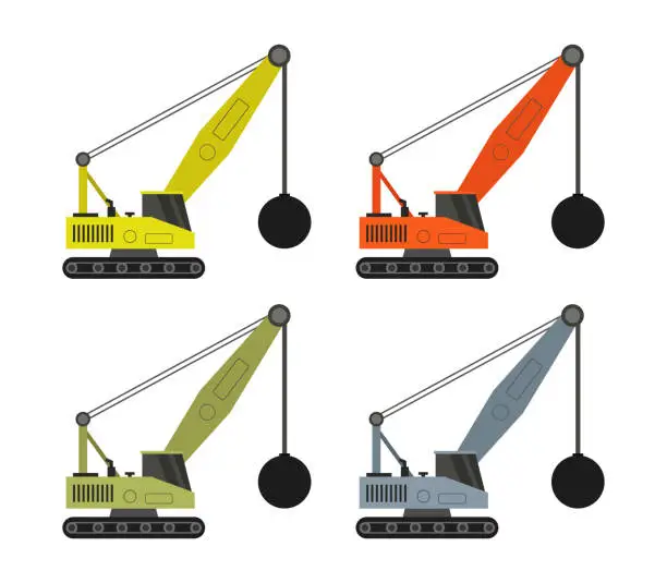 Vector illustration of wrecking ball crane