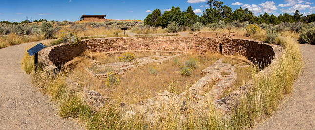 Pecos Ruins National Historic Park in New Mexico with an old church and a kiva