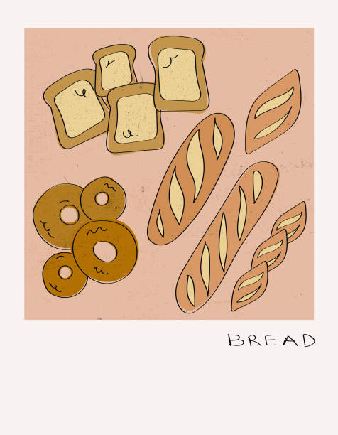 빵 배너 포스터에 벡터 그림입니다. 빵, 베이글, 시아바타. - brown bread illustrations stock illustrations