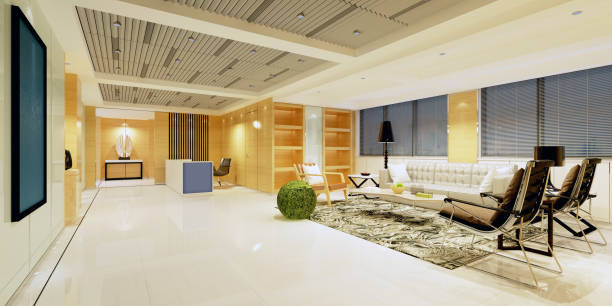 istock 3d render of luxury hotel lobby and reception 1199071462