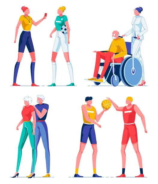 Vector illustration of Referee, Man in Wheelchair, Playing Basketbal.