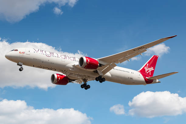 Virgin Atlantic Boeing 787 airplane at London Heathrow stock photo
