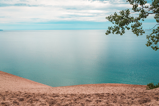 Looking out at Lake Michigan from the Sleeping Bear Dunes