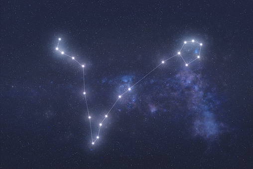 Pisces Constellation stars in outer space. Zodiac Sign Pisces constellation lines. Elements of this image were furnished by NASA