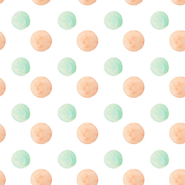 Watercolor round dots pattern. Seamless hand drawn pattern with soft pink and blue dots on white background. Hand drawn abstract wallpaper