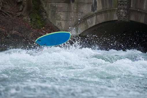2020-01-12 - A surfboard out of the Eisbach river in Munich, Germany