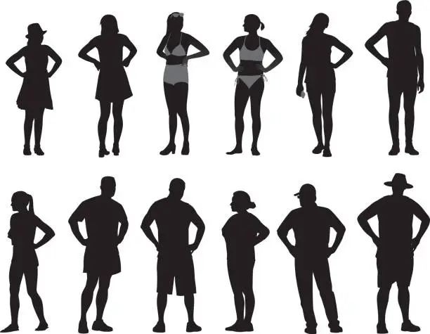 Vector illustration of People with Hands on Hips Silhouettes